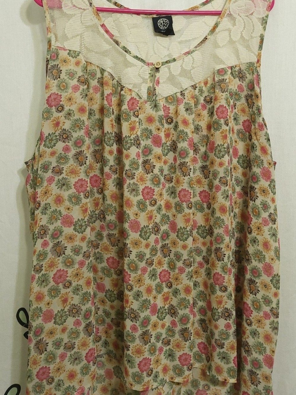 Bobeau Sleeveless Semi-Sheer Multicolor Floral Tunic Flowy Top Blouse 2x